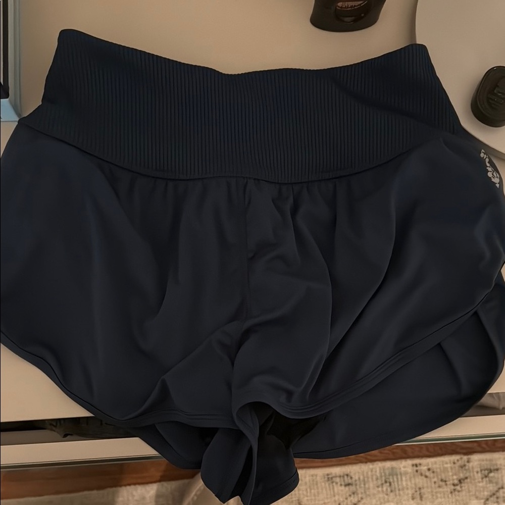 Navy Blue Ribbed Athletic Shorts